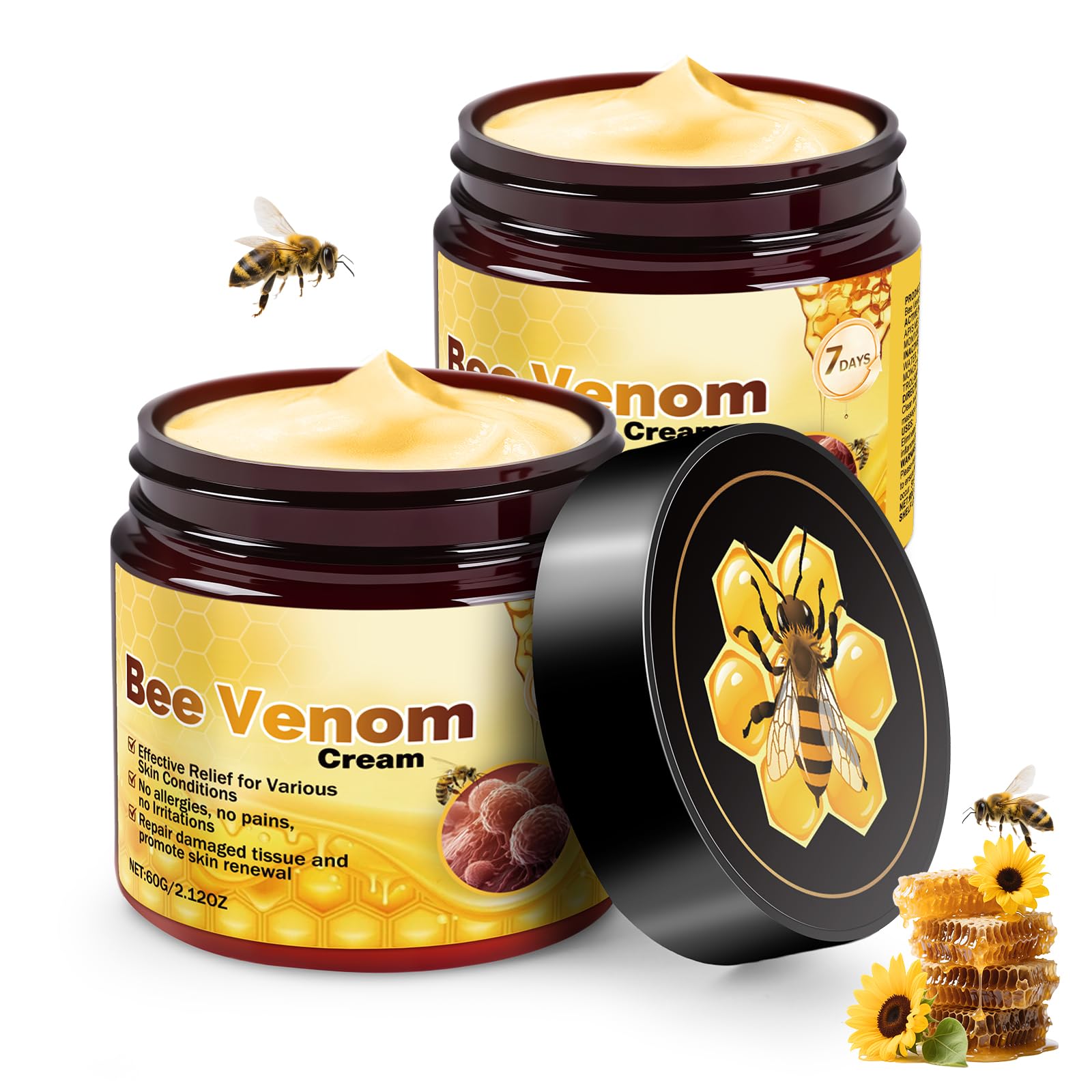 GARPGONA Bee Venom Cream jar closeup highlights silky hydration and smooth texture