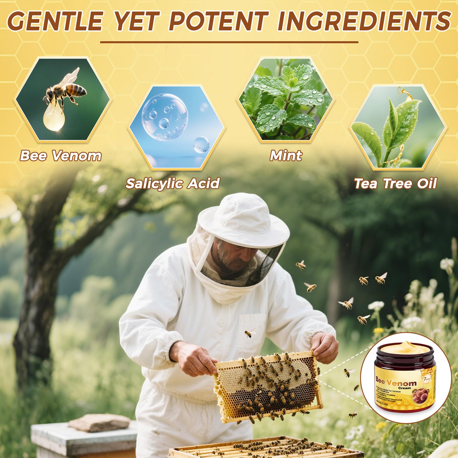 GARPGONA Bee Venom Cream natural ingredients emphasize skin-friendly formula for all skin types
