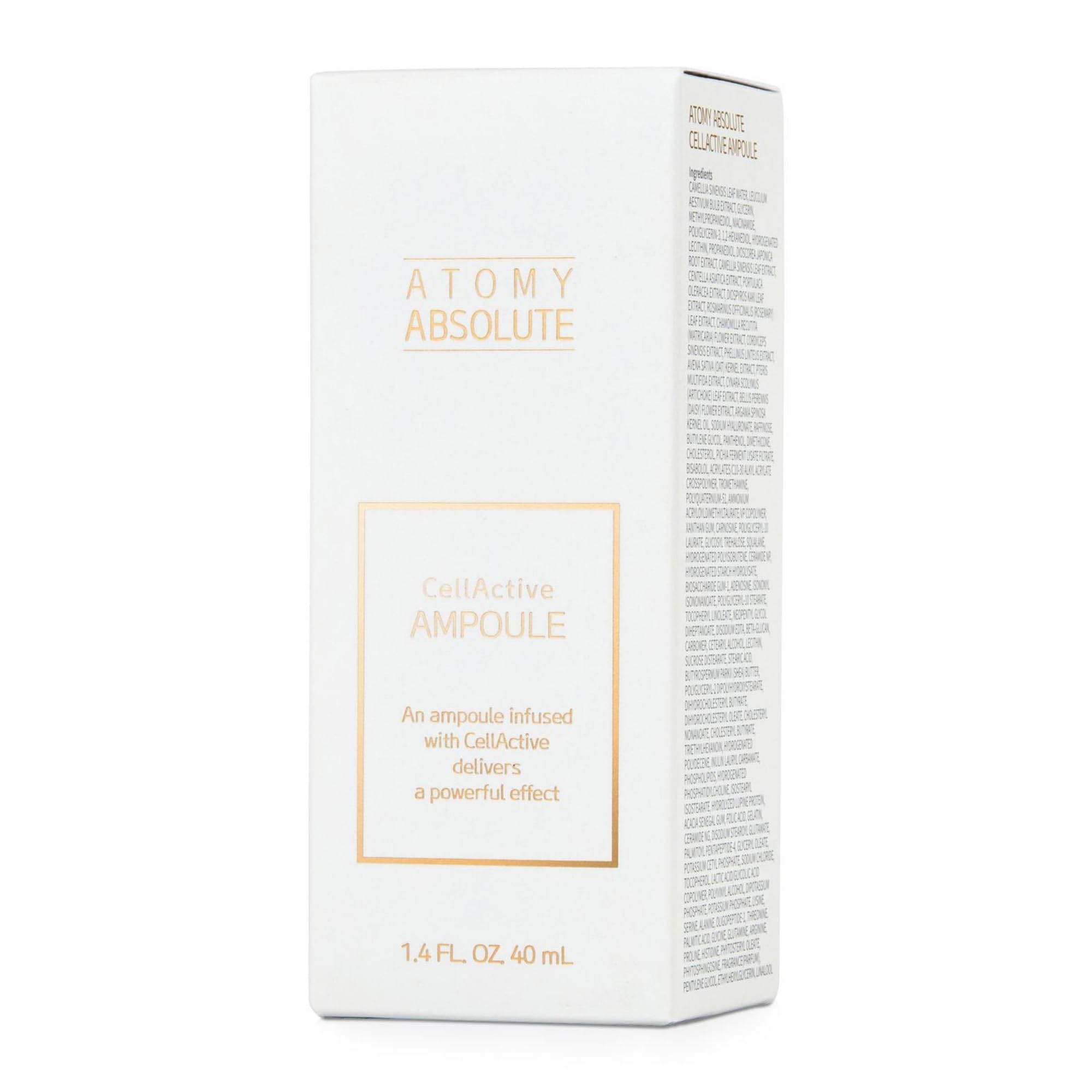 GASHINA STORY A.t.o.m.y Absolute CellActive Ampoule close-up showing secure cap.