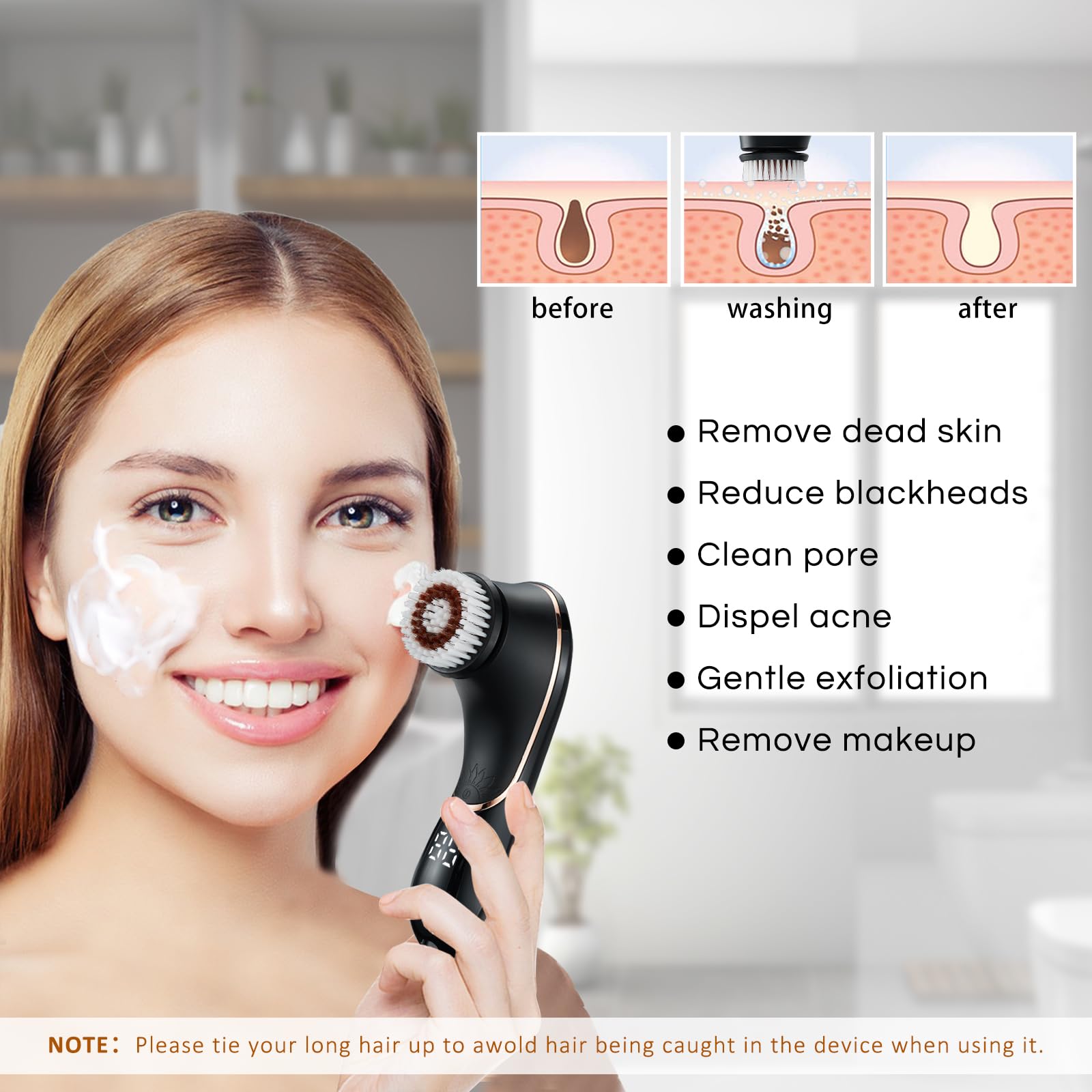 Gaurins deep-cleansing-pores-closeup highlights 360° rotation for thorough residue removal.