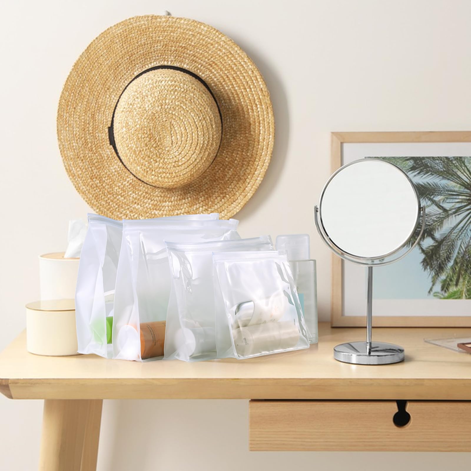 GAWBYET clear zipper pouch keeps toiletries neatly organized for quick access on business trips.