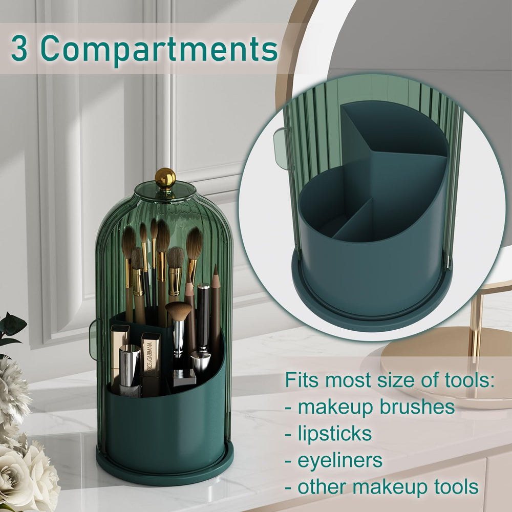 GAXmi makeup brush holder with sliding door streamlines access and saves vanity space.