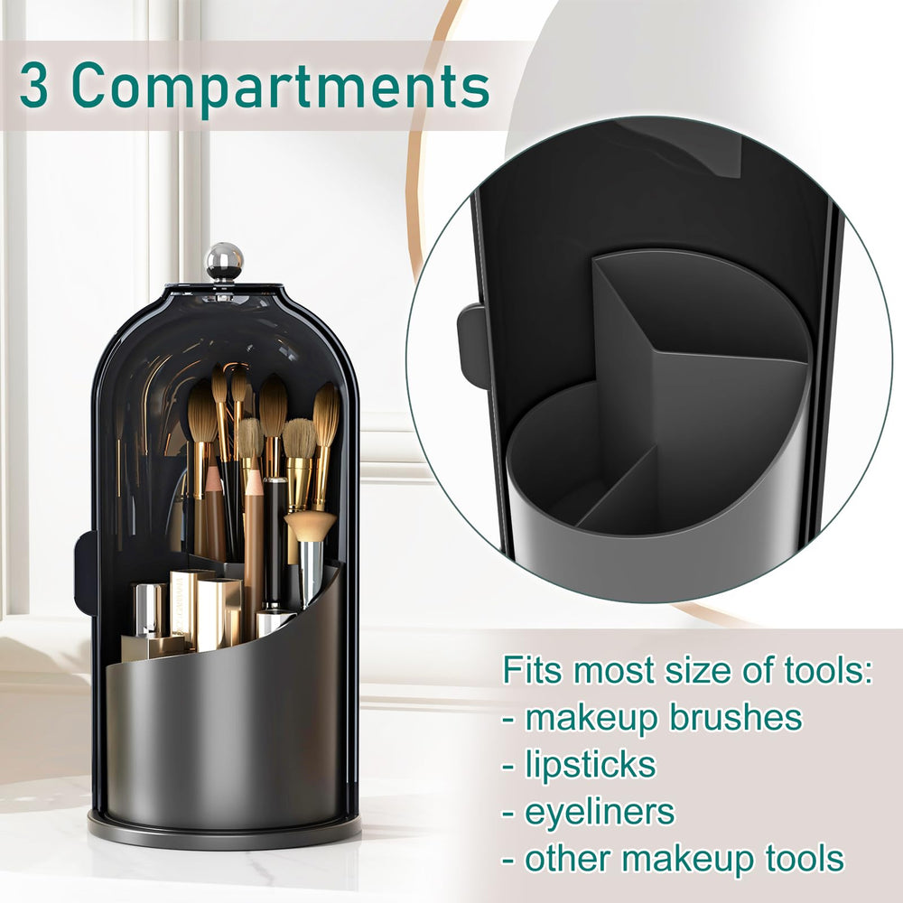 GAXmi sliding-door designer brush organizer saves counter space.