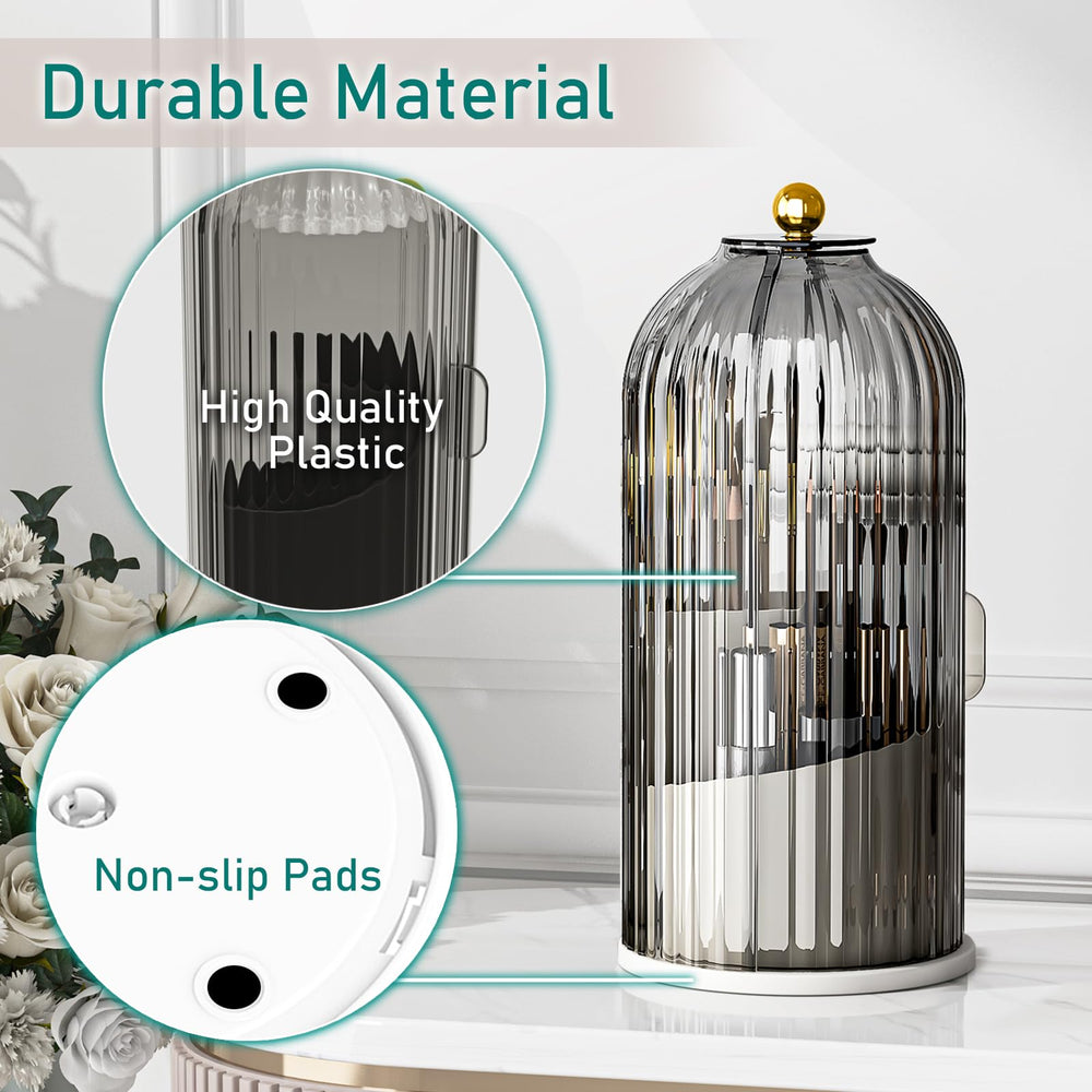 GAXmi vanity organizer in grey complements any makeup routine.
