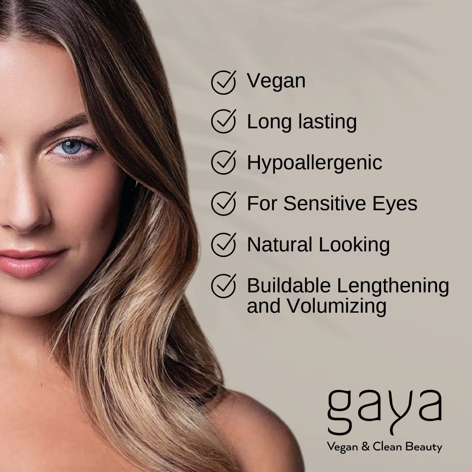 Gaya Cosmetics Vegan Black Mascara tube open emphasizes travel-friendly size.