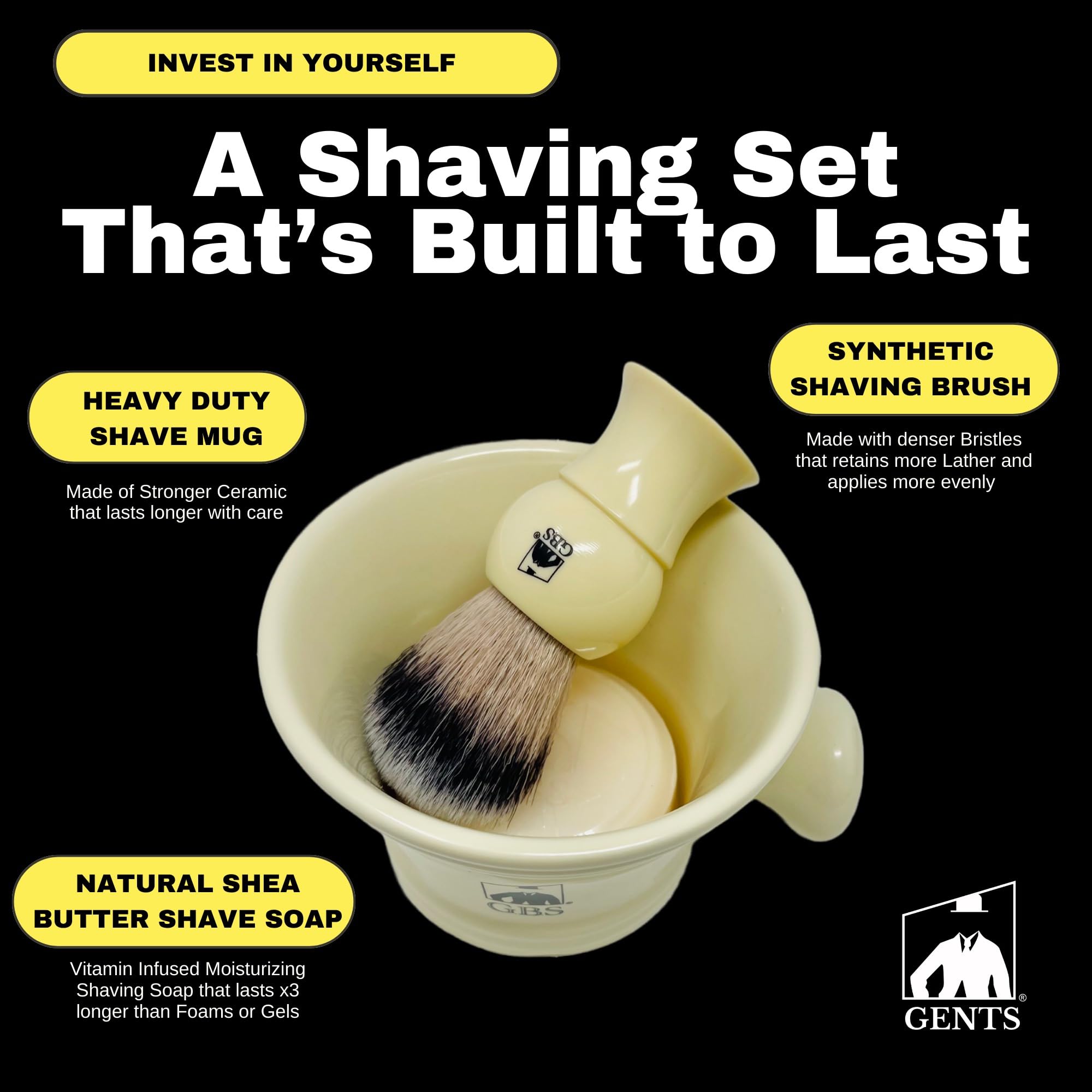 G.B.S complete kit includes all essentials for traditional wet shaving.