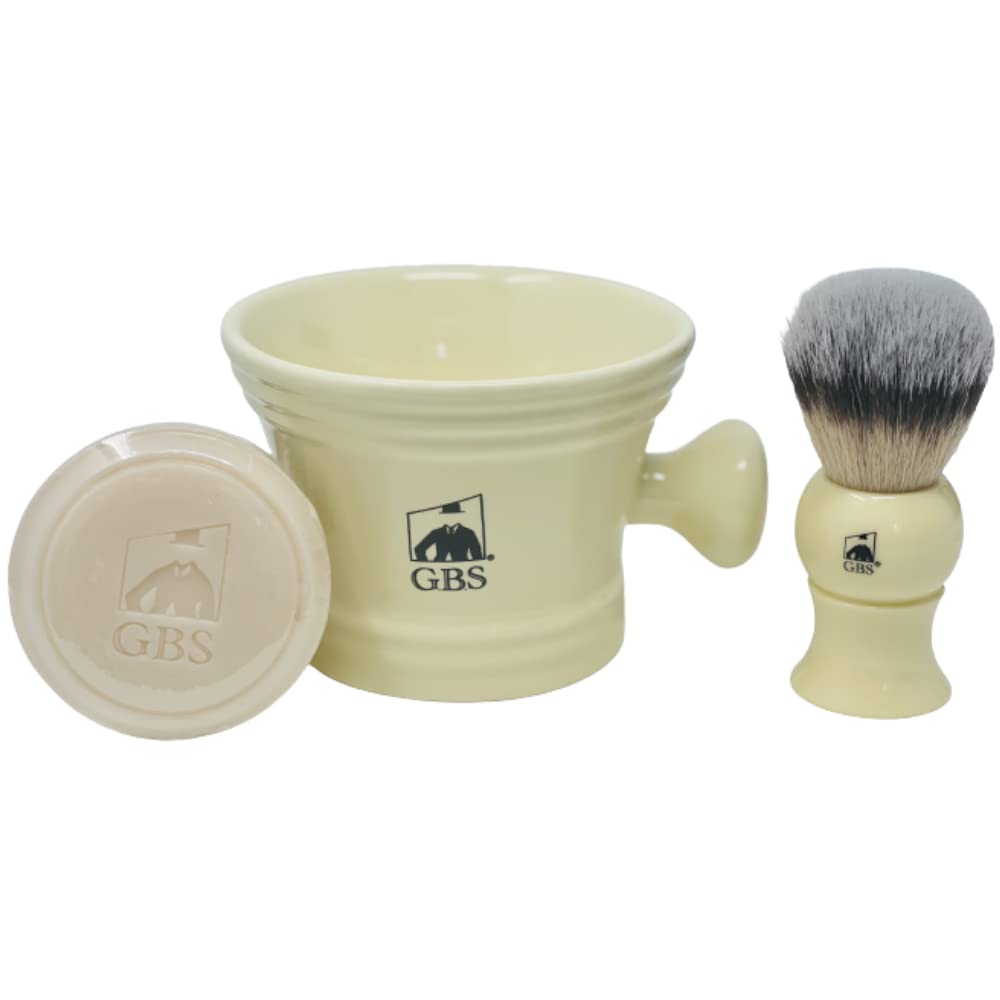 G.B.S ivory mug with durable ceramic finish for daily shaving.