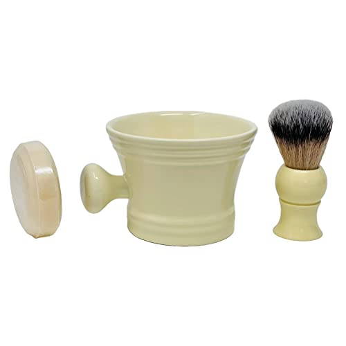 G.B.S faux ivory brush with knob handle for ergonomic lathering.