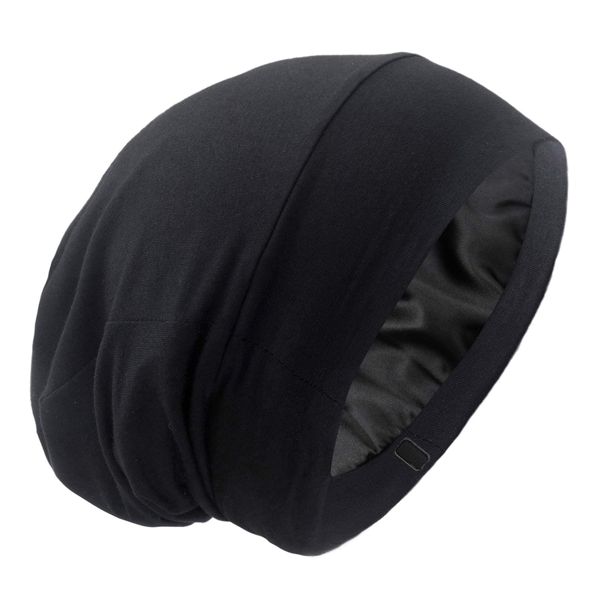 GB Selected silky satin-lined bonnet worn on head for secure, slip-free sleep