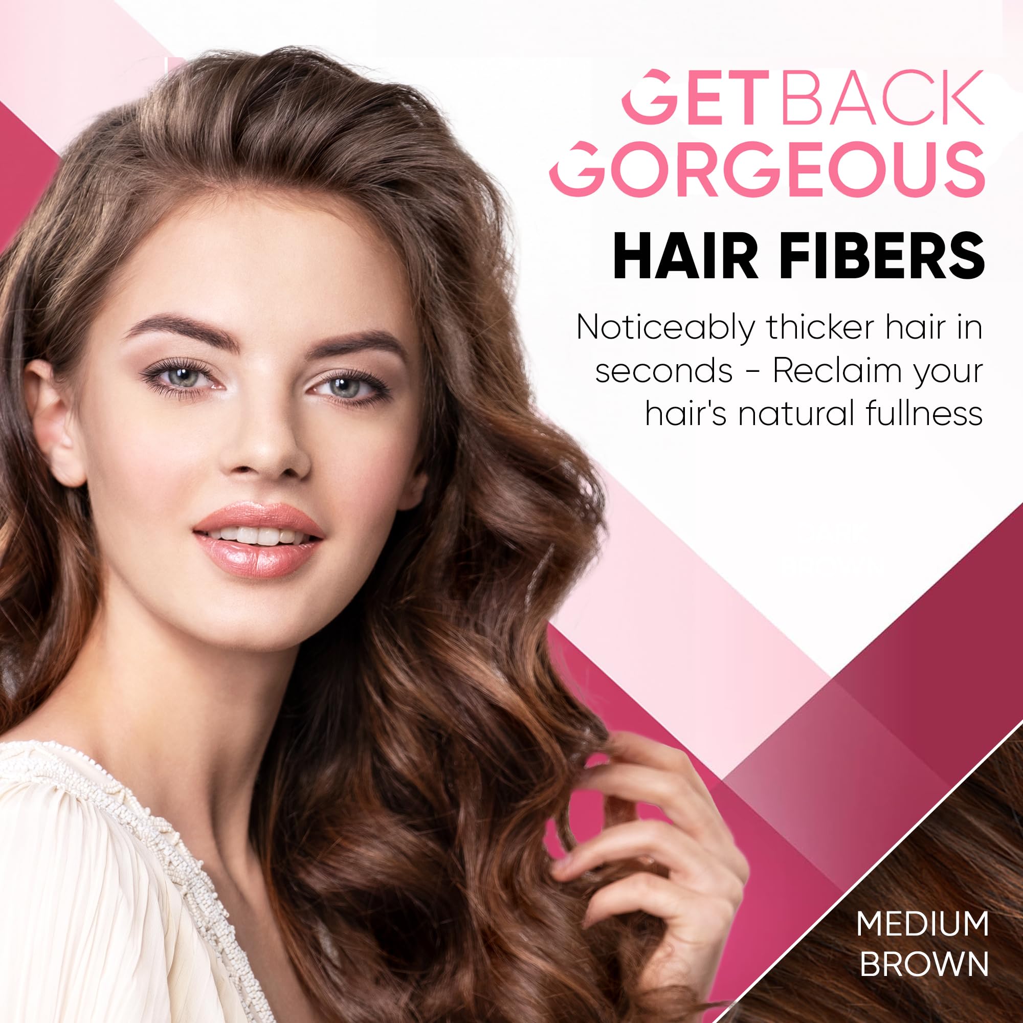 GBG Hair Fibers dispense close-up shows quick, mess-free application.