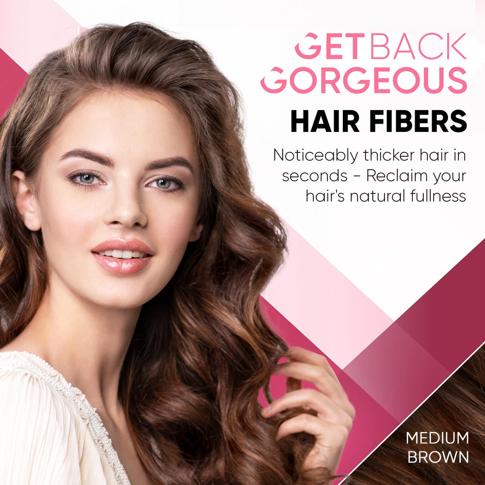GBG Hair Fibers dispense close-up shows quick, mess-free application.