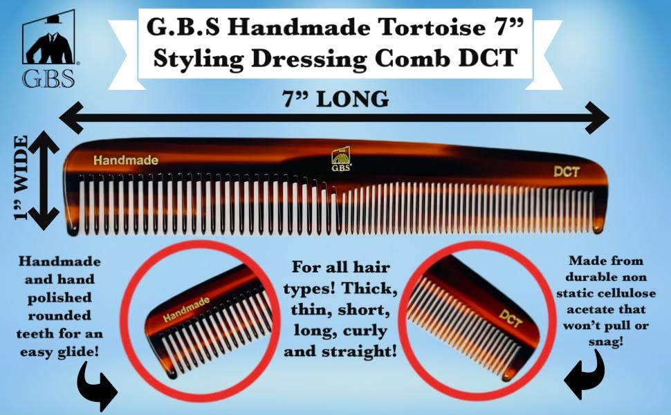 GBS GENTS 7 Inch tortoise hair comb in hand for daily beard and hair care