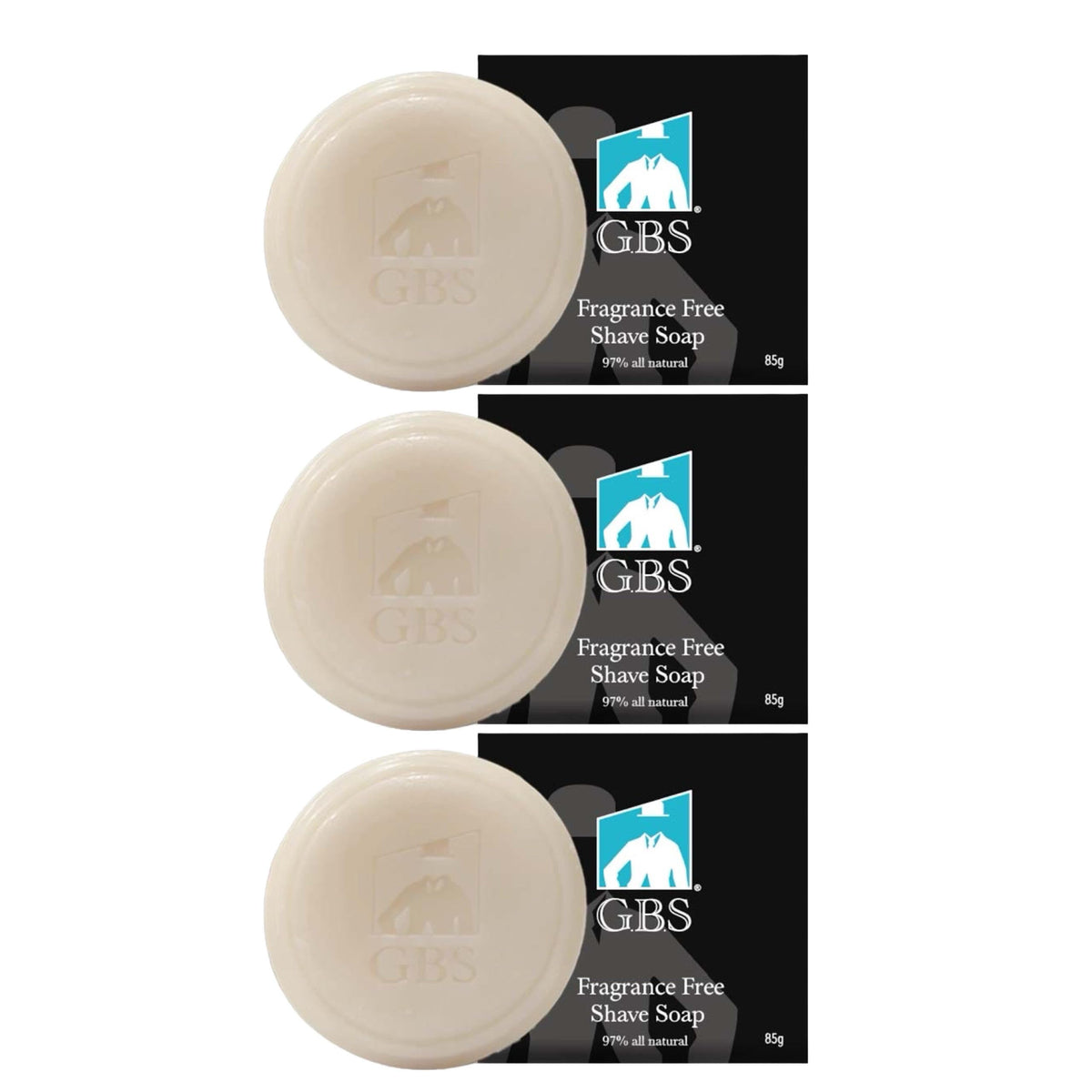 G.B.S GENTS shaving soap set packaging close-up highlighting natural formula