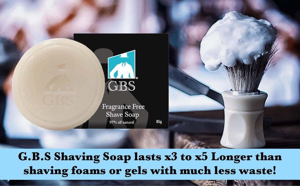 G.B.S GENTS shaving soap shelf storage demonstrating easy care