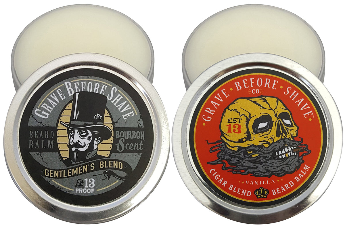 GBS True Man Beard Balm tin closeup showing nourishing oils for tame beard
