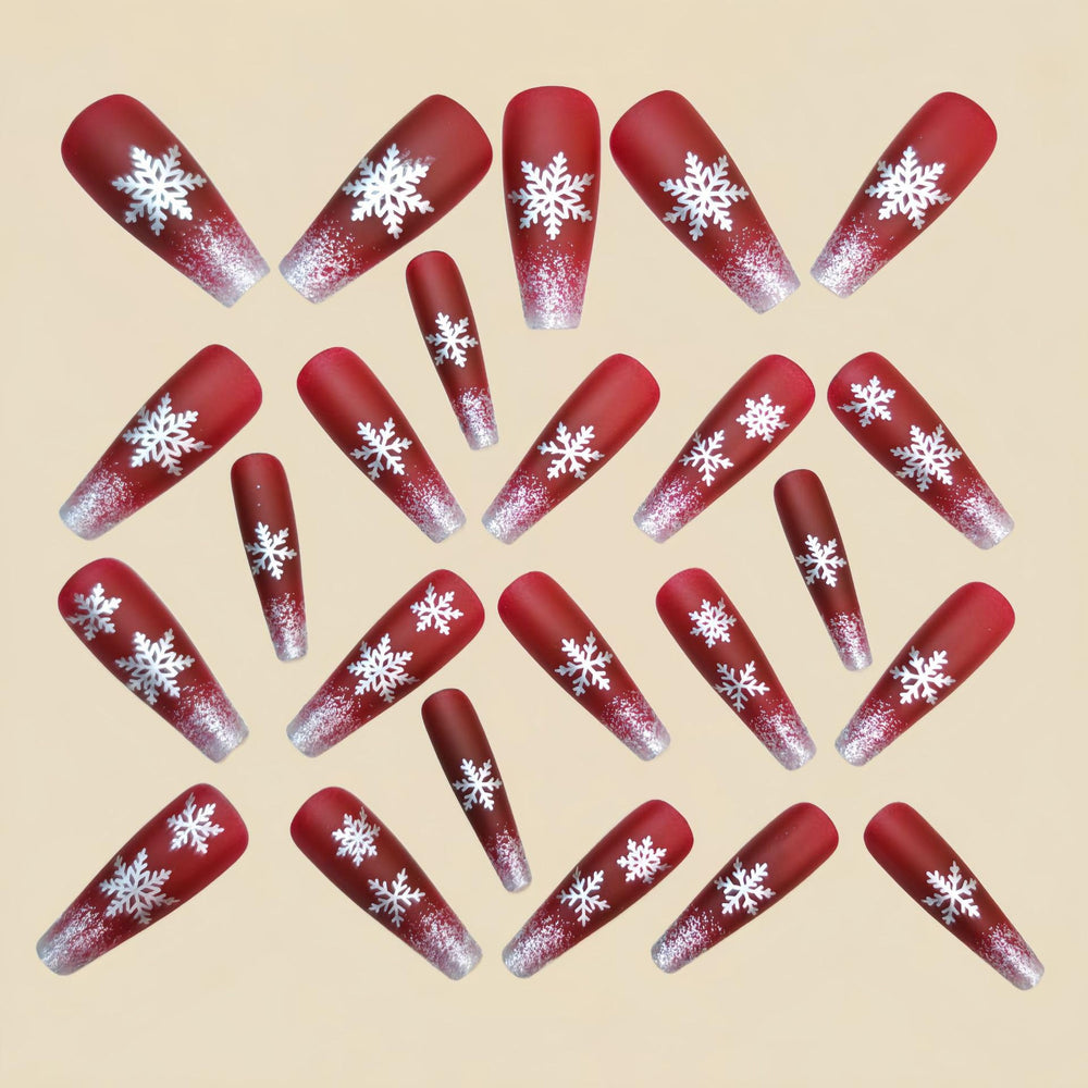 GCSQW long coffin nails in wine red for elegant winter style