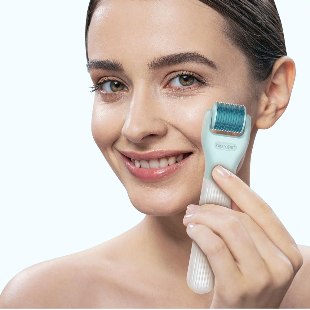 Gdbanlimi derma roller being used on the face for precision.