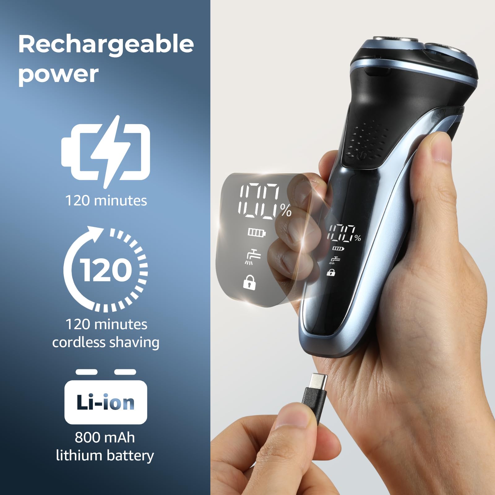 GDKLXL electric razor close-up of 5D floating head showing adaptive contouring.