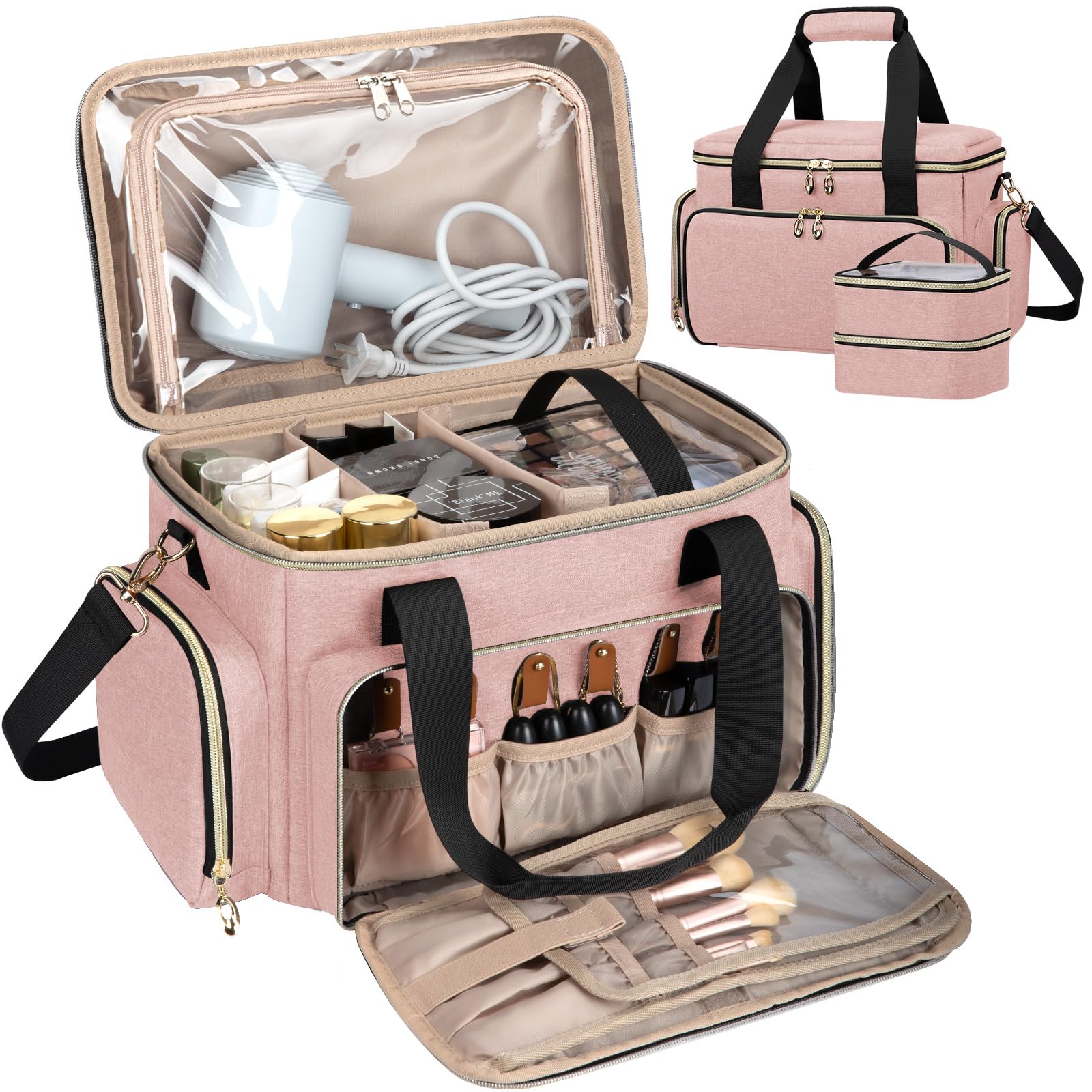 GDNasist large makeup bag outer-front view highlighting spacious capacity for travel essentials