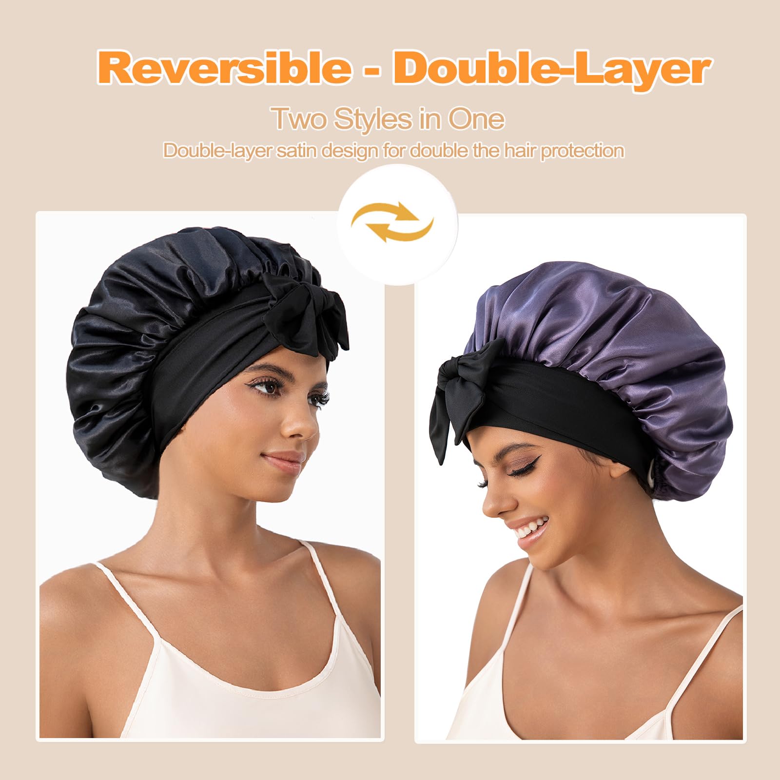GDTOGRT satin sleep bonnet double-layer close-up highlighting durable stitching