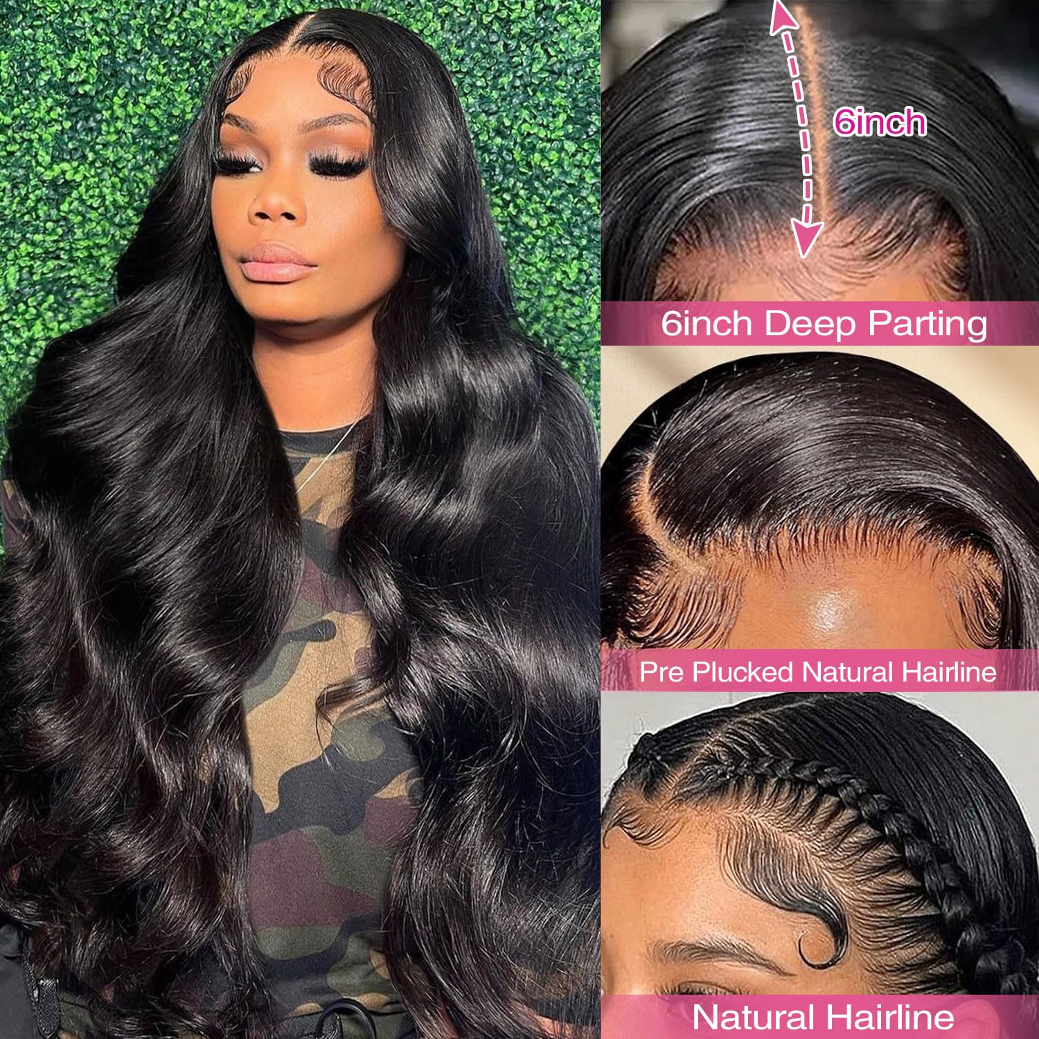Gearina body wave wig shows 200 density for full, voluminous style