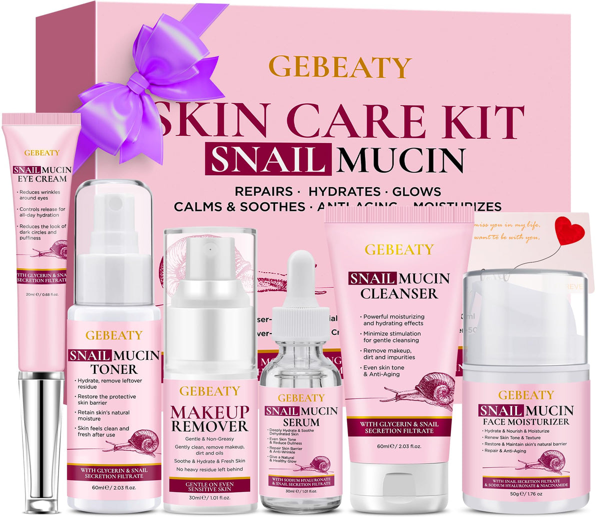 GEBEATY snail mucin kit makeup remover demonstrates gentle cleansing and hydration.