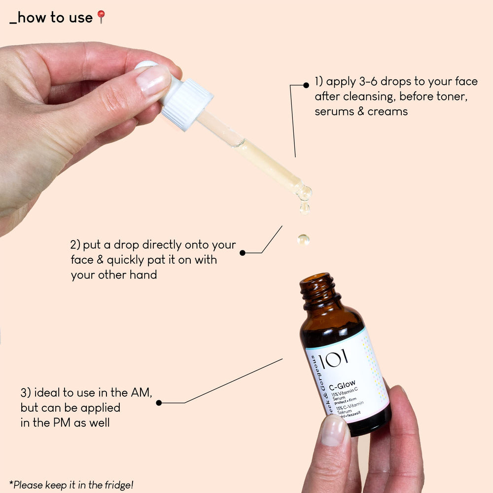 Geek & Gorgeous C-Glow serum texture-swirl emphasizes light, fast-absorbing formula for all skin types.