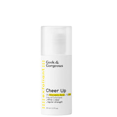 Geek & Gorgeous Cheer Up bottle pour showing smooth exfoliation for clearer pores.