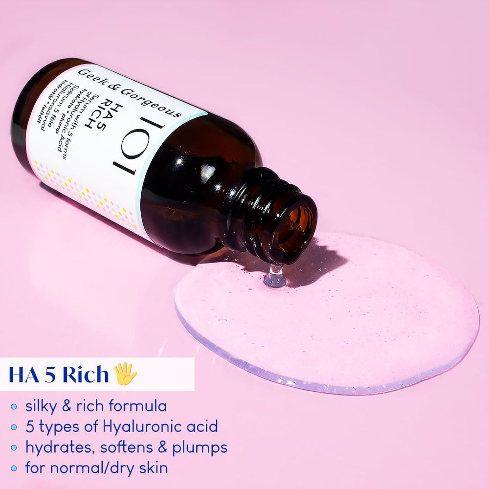 Geek & Gorgeous HA 5 Rich pump bottle ready for daily use.