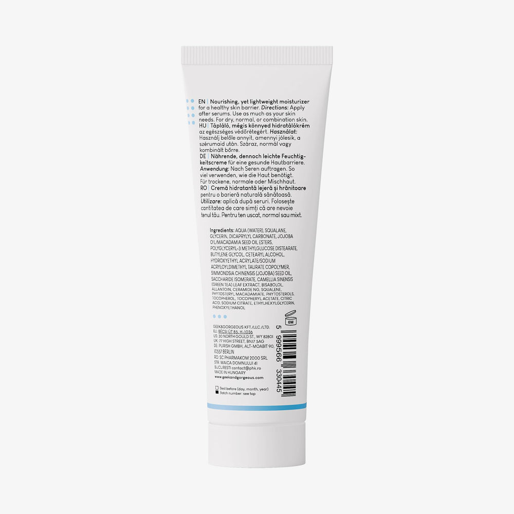 Geek & Gorgeous Happier Barrier cream texture close-up demonstrates light moisture absorption.