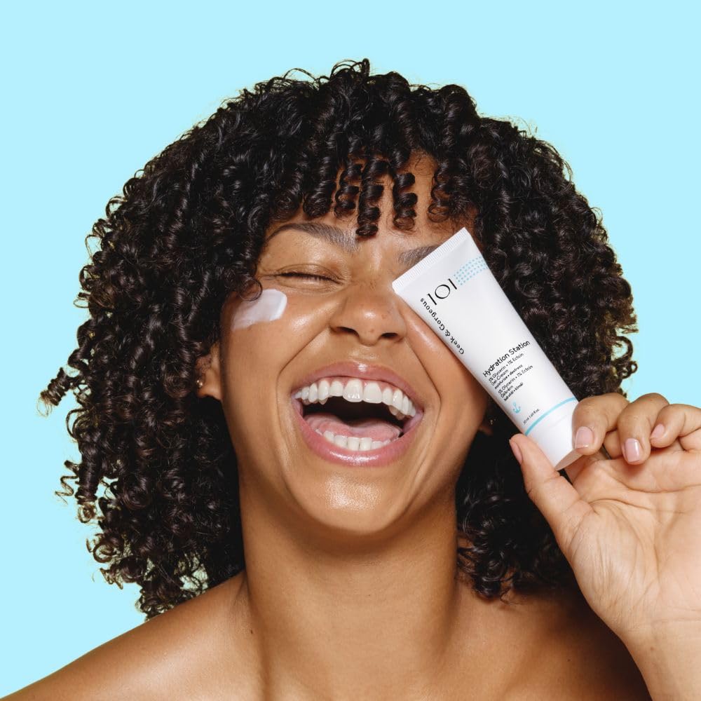 Geek & Gorgeous Hydration Station on-face application: soothing, barrier-friendly moisture for plump-looking skin