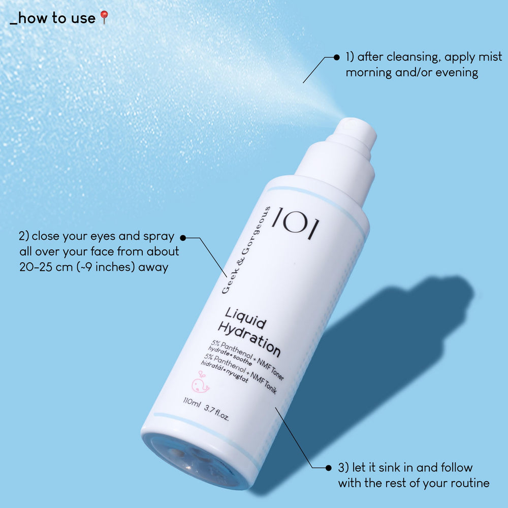 Geek & Gorgeous Liquid Hydration NMFs ingredients closeup illustrating skin-friendly moisture support