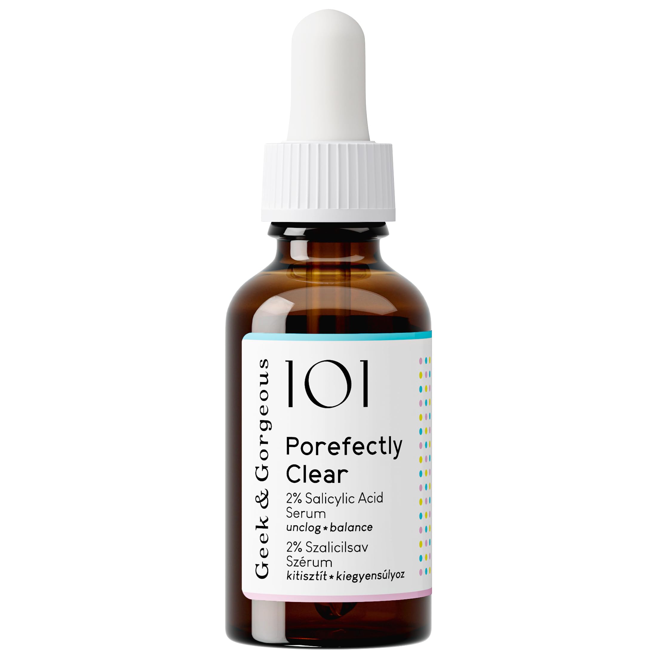 Geek & Gorgeous Porefectly Clear gel bottle front for lightweight exfoliation and oil control.