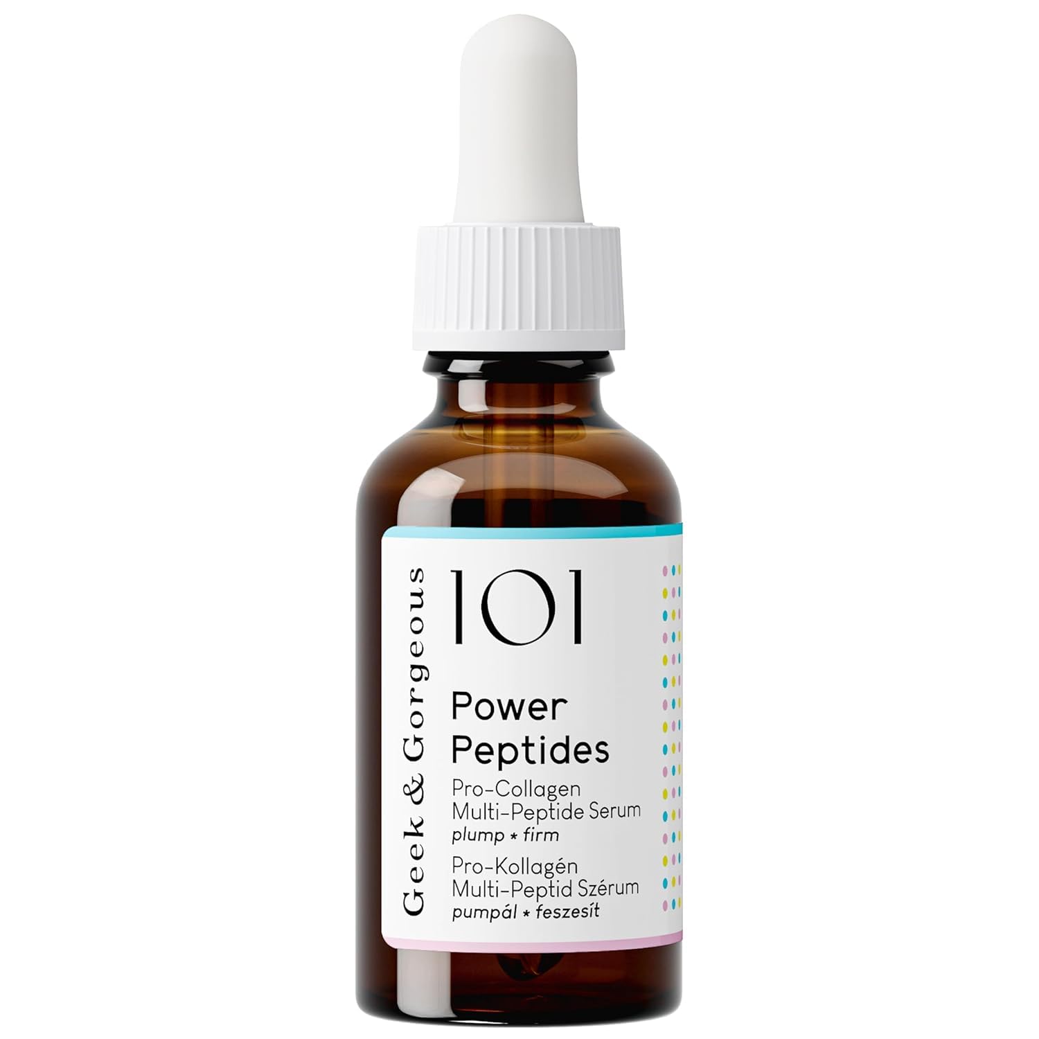 Geek & Gorgeous Power Peptides milky serum bottle showing silky hydration.
