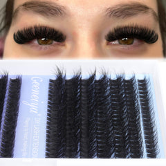 Geeneiya 10-18mm lashes visual demonstrates dense, fuller volume with fewer clusters.