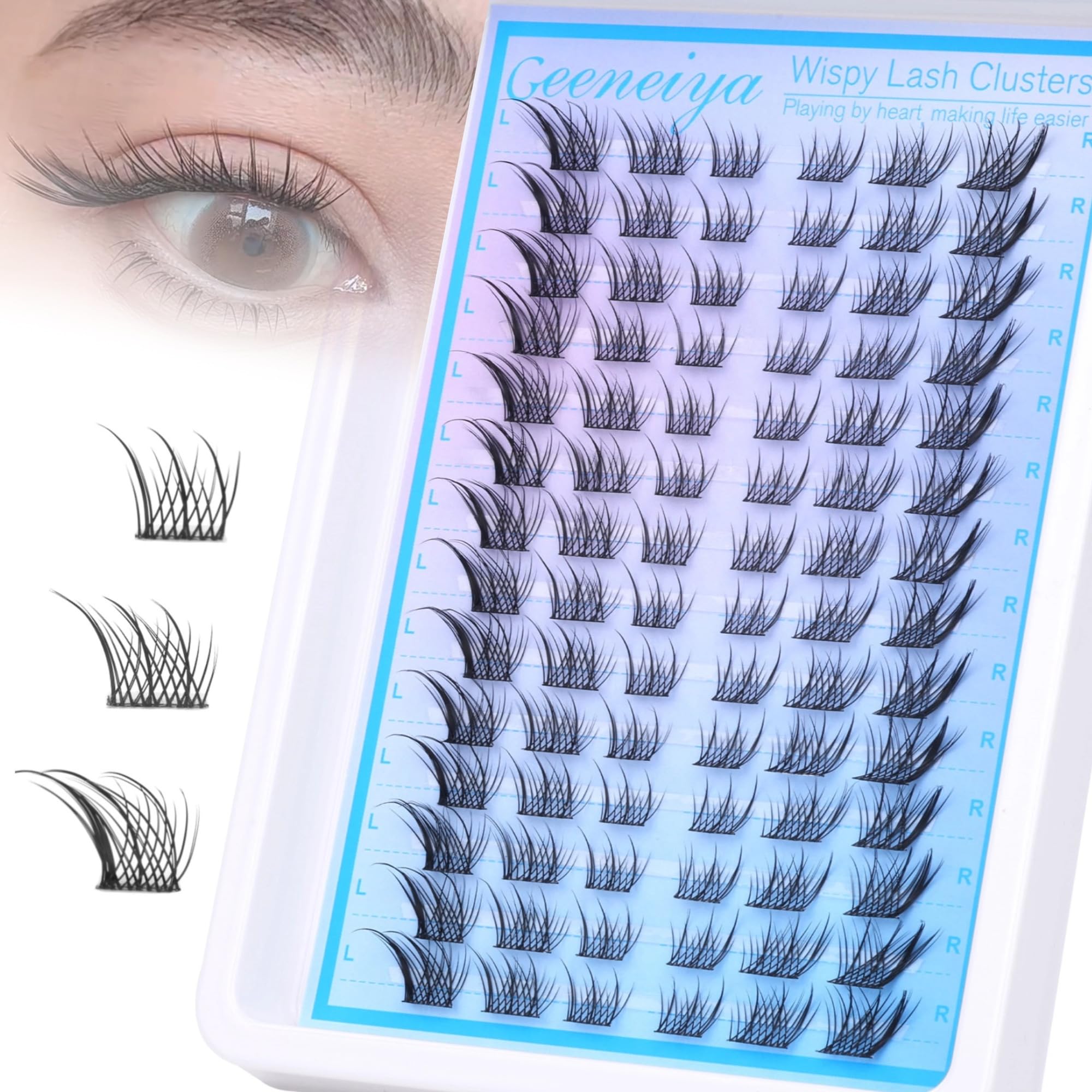 Geeneiya fox-eye lash clusters left-right frame eyes for dramatic elongation.