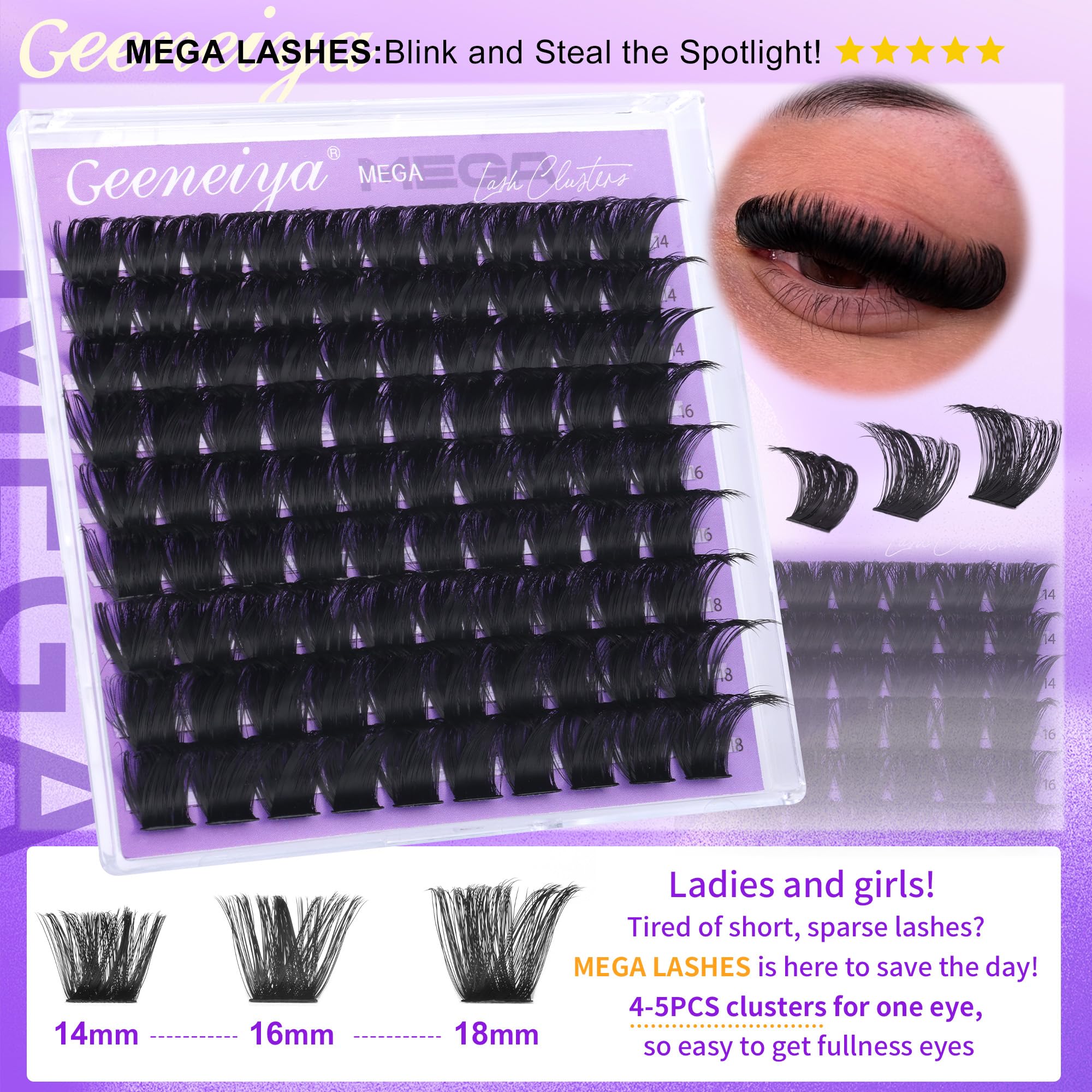 Geeneiya Full Lashes clusters for bold eye-catching looks