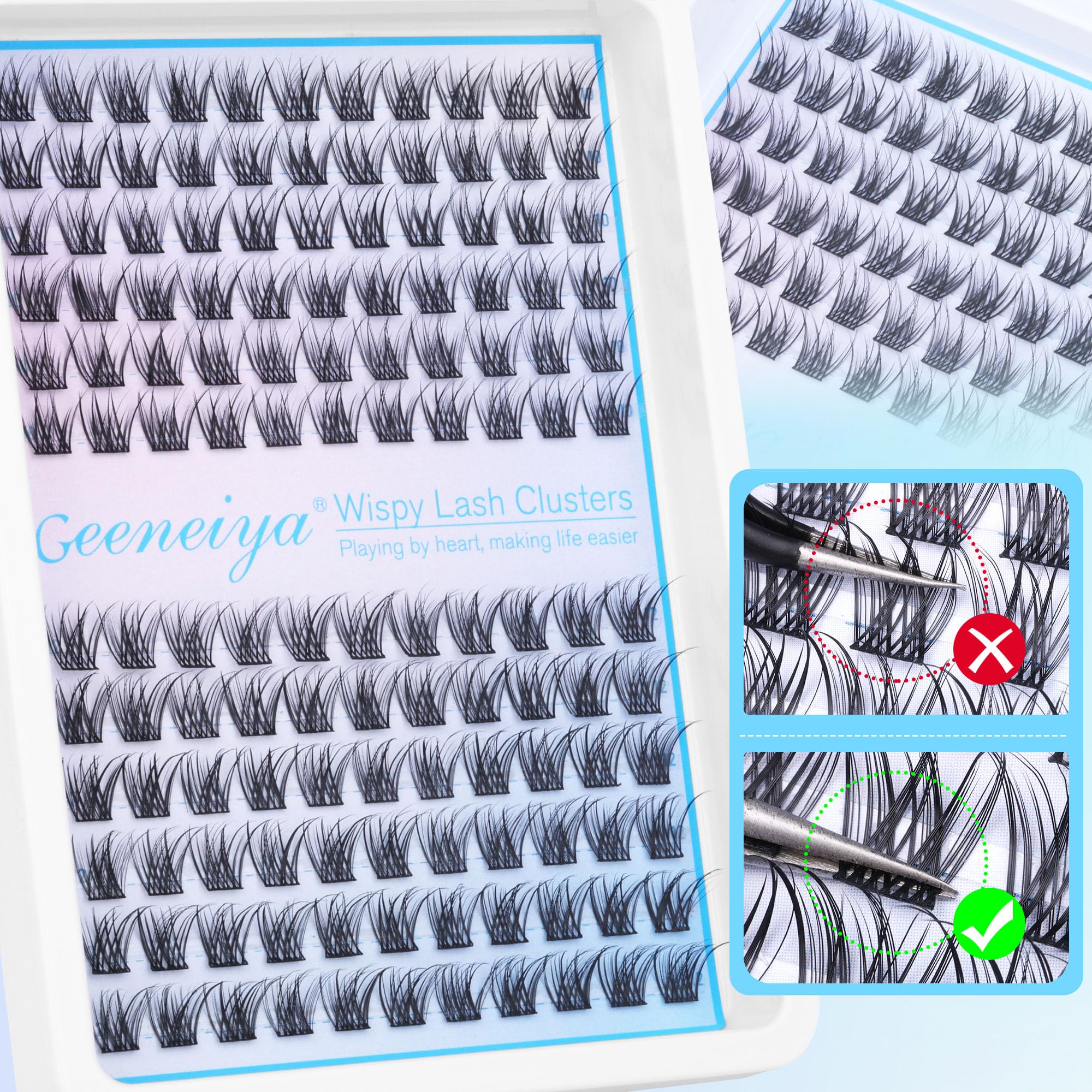 Geeneiya aspecto final con pestanas en racimo naturales, perfecto para diario.