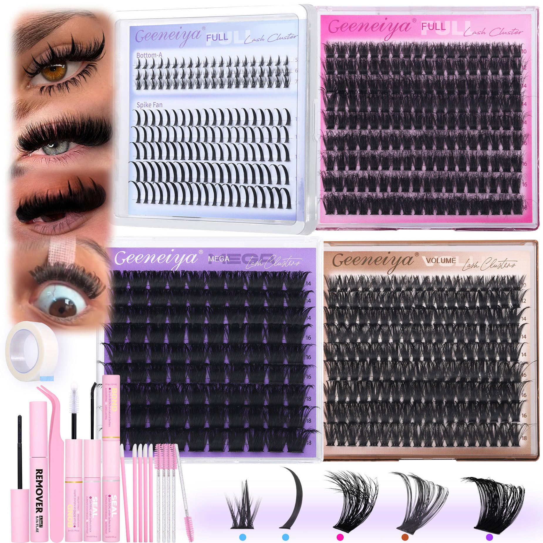 Geeneiya Mega Lashes clusters kit for dramatic DIY volume at home