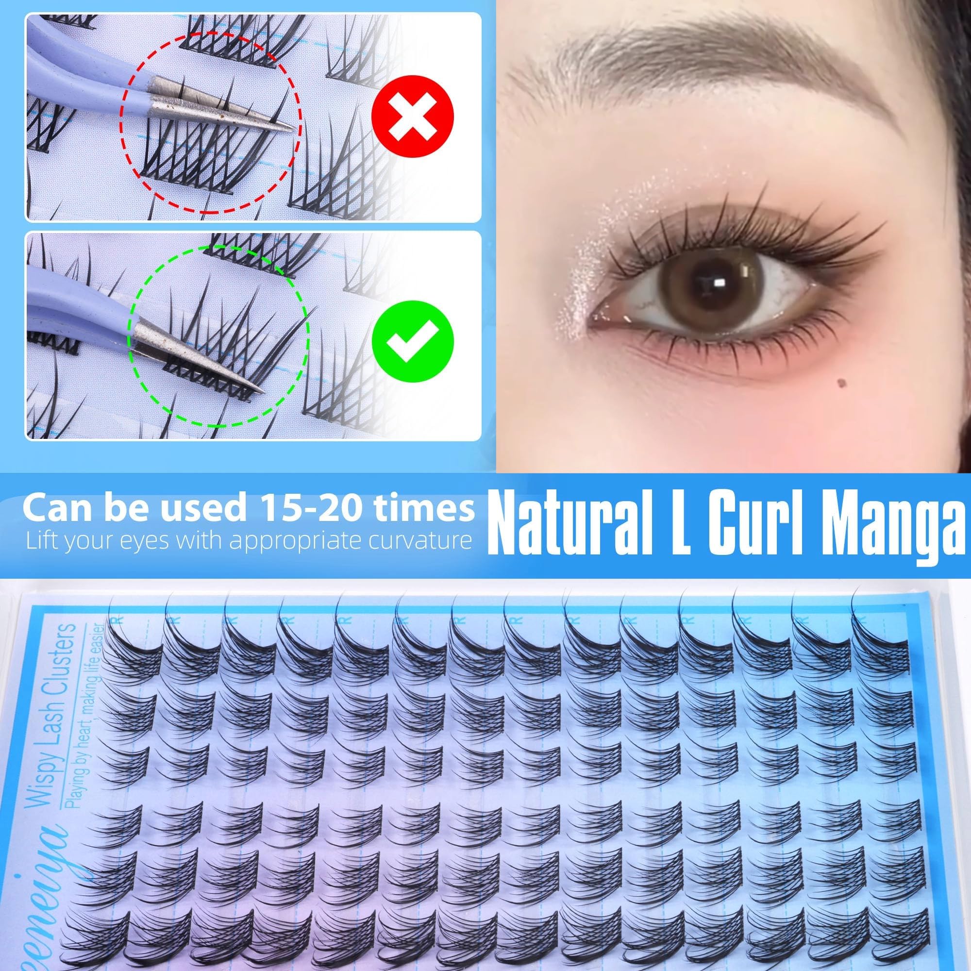 Geeneiya three-pcs-per-eye design simplifies eyelash styling.