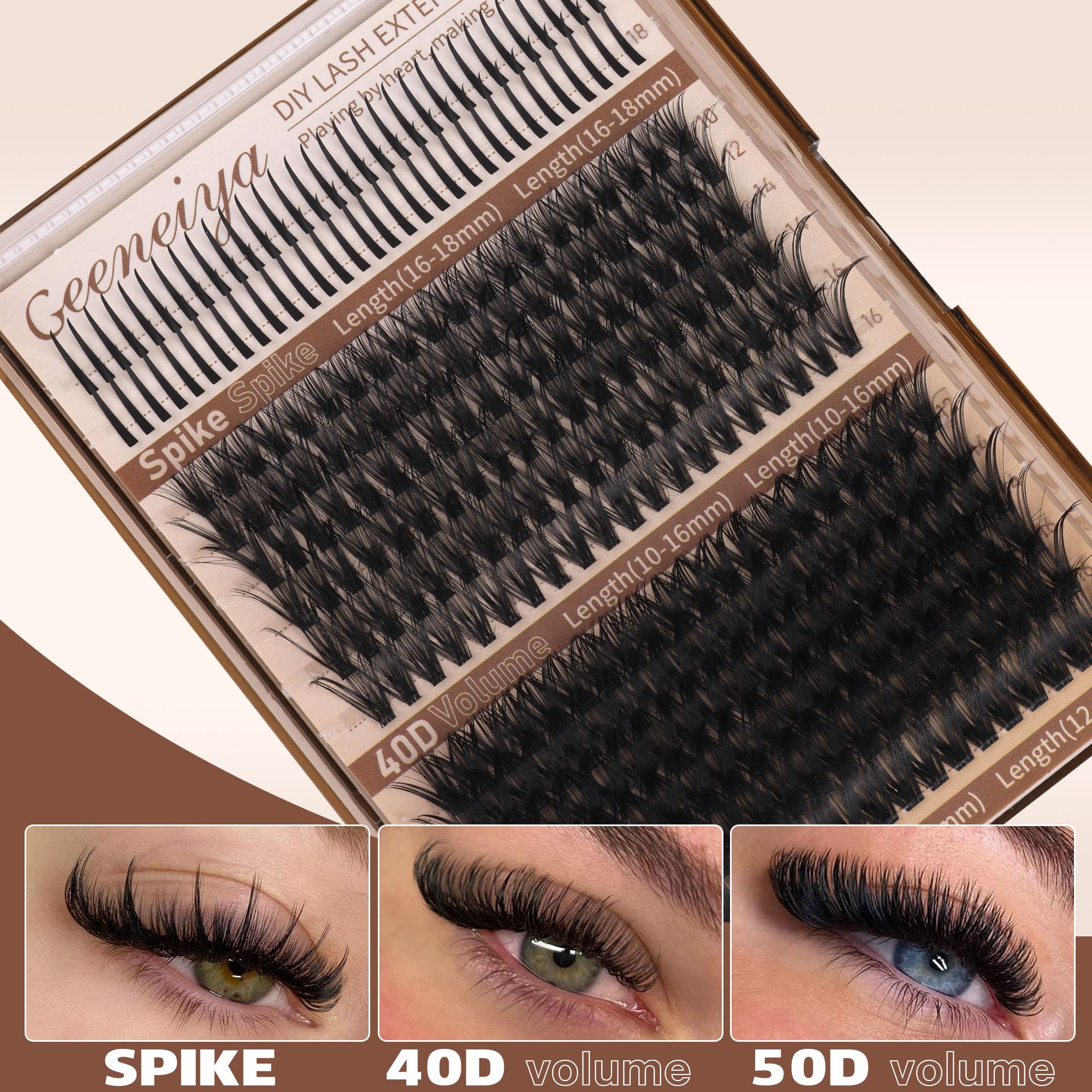Geeneiya 40D+50D lash clusters closeup showing seamless natural blend for everyday wear.