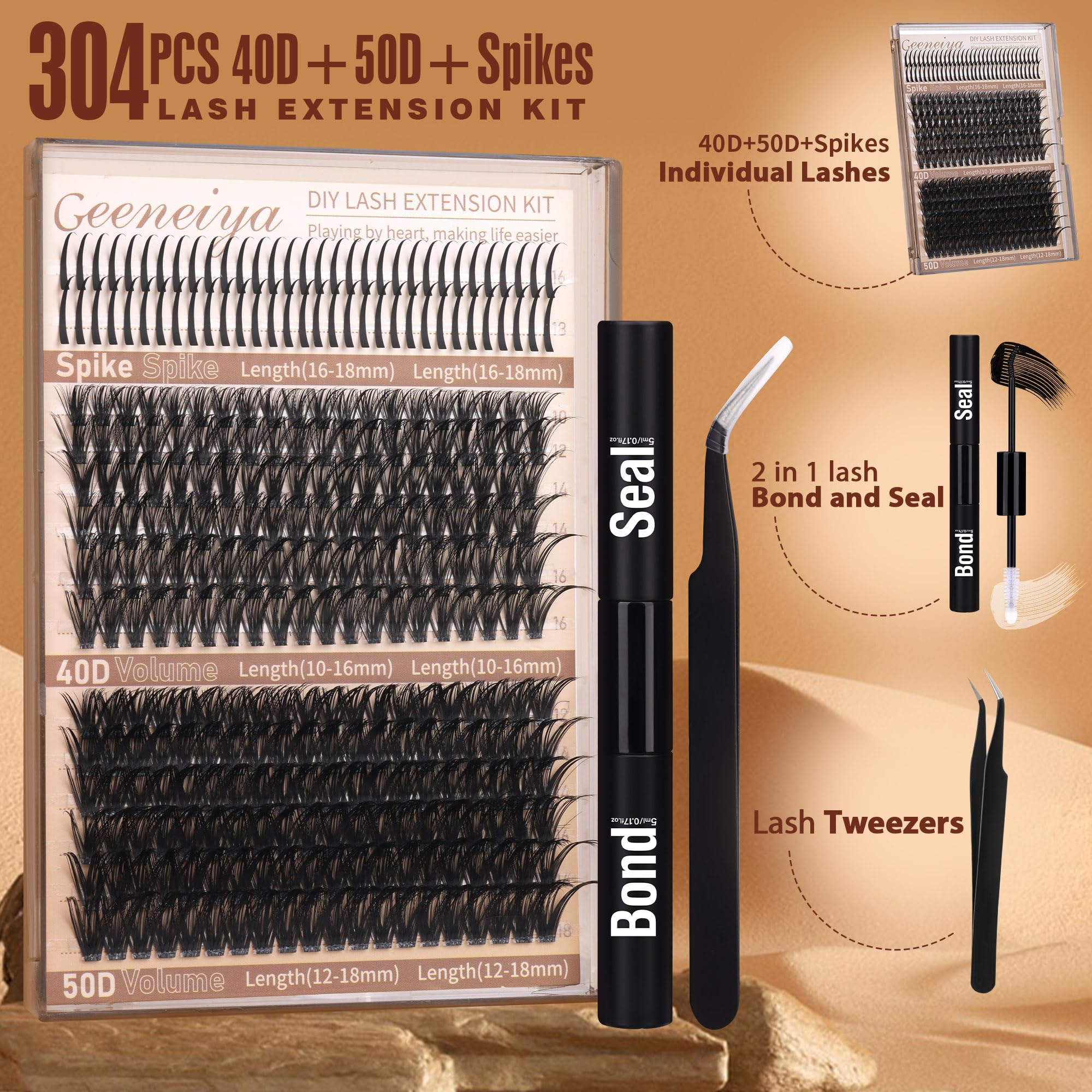 Geeneiya D-cu combo lash clusters closeup highlights natural-looking extension blend.