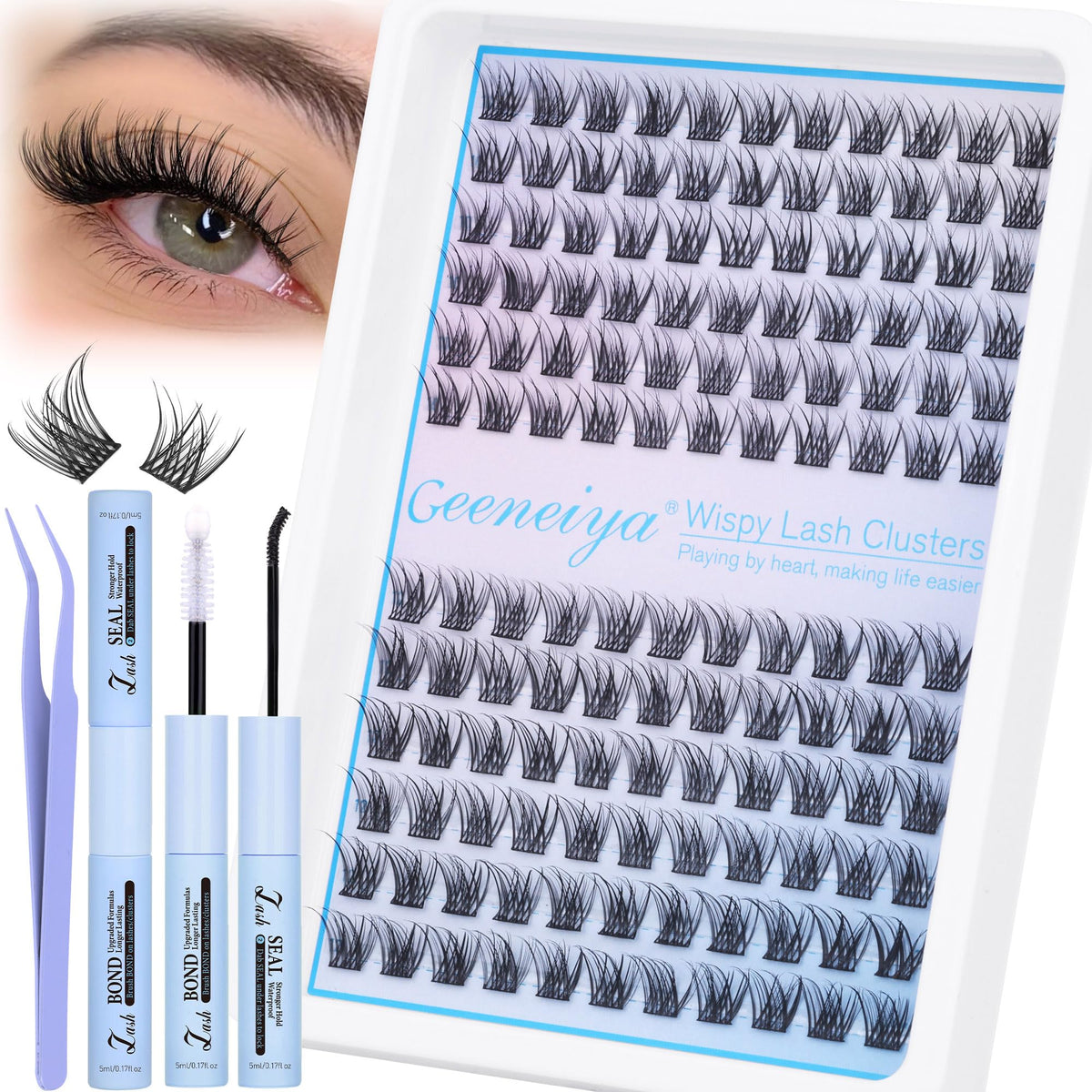 Geeneiya wispy clusters kit closeup — 10-12mm for natural everyday wear