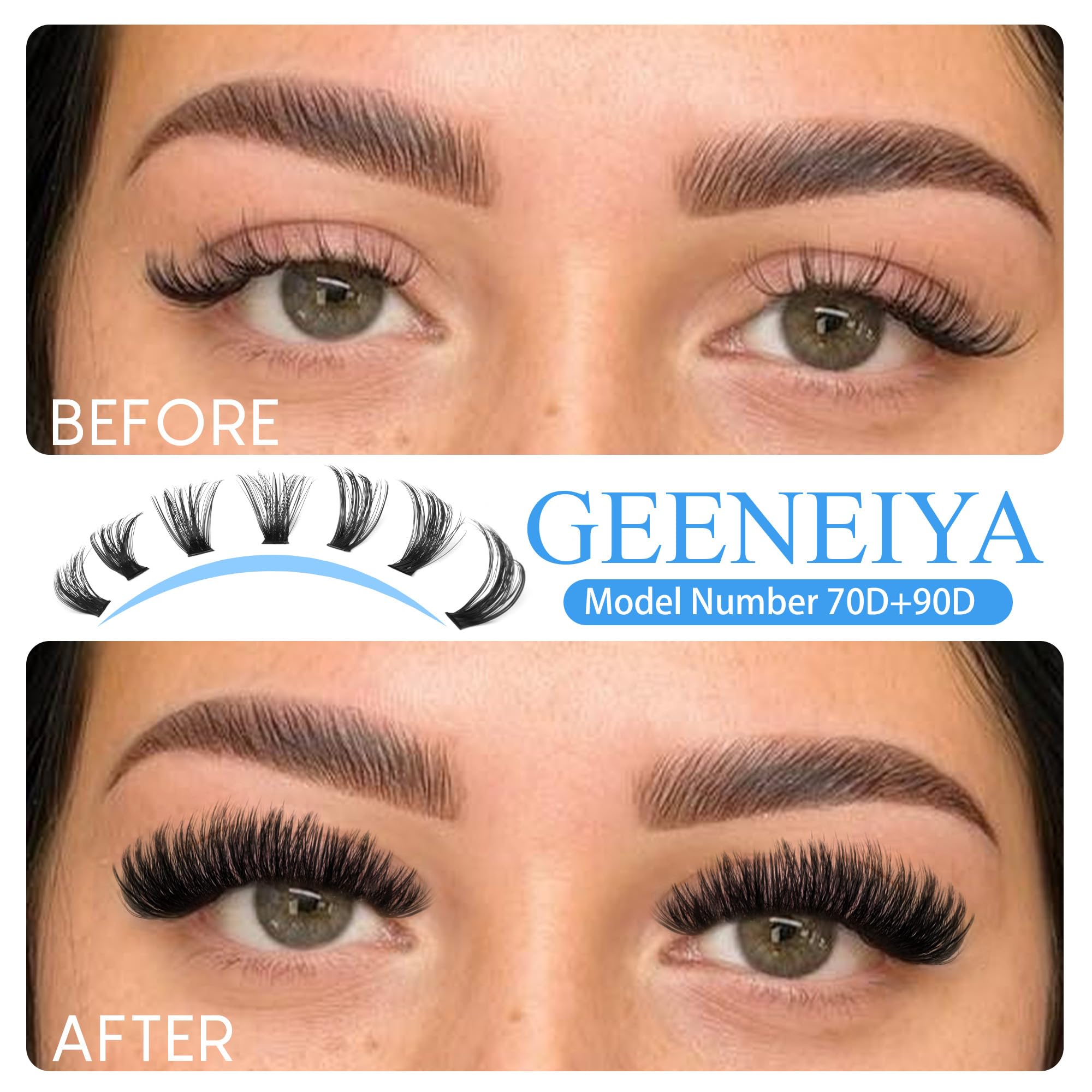 Geeneiya Wispy Lash Clusters Kit features D curl mega blend for natural to dramatic styles.