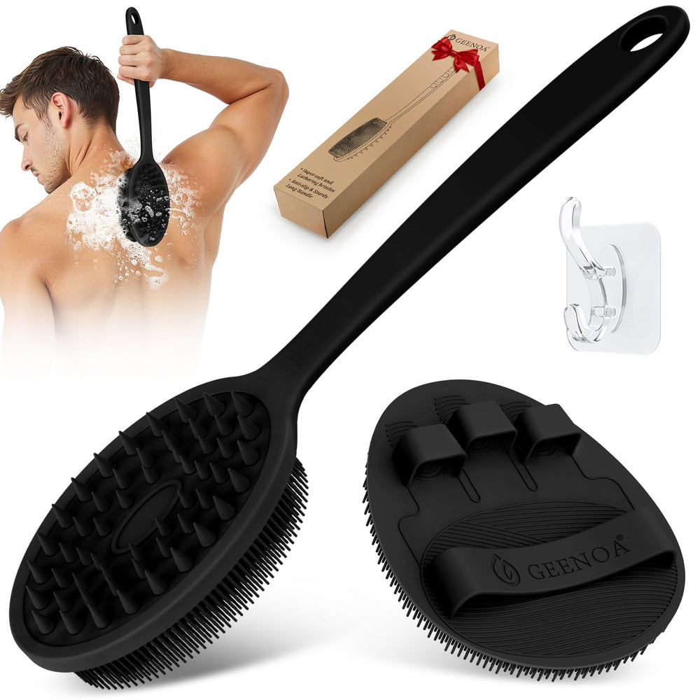 GEENOA silicone back scrubber with long handle for easy back washing and deeper cleansing.