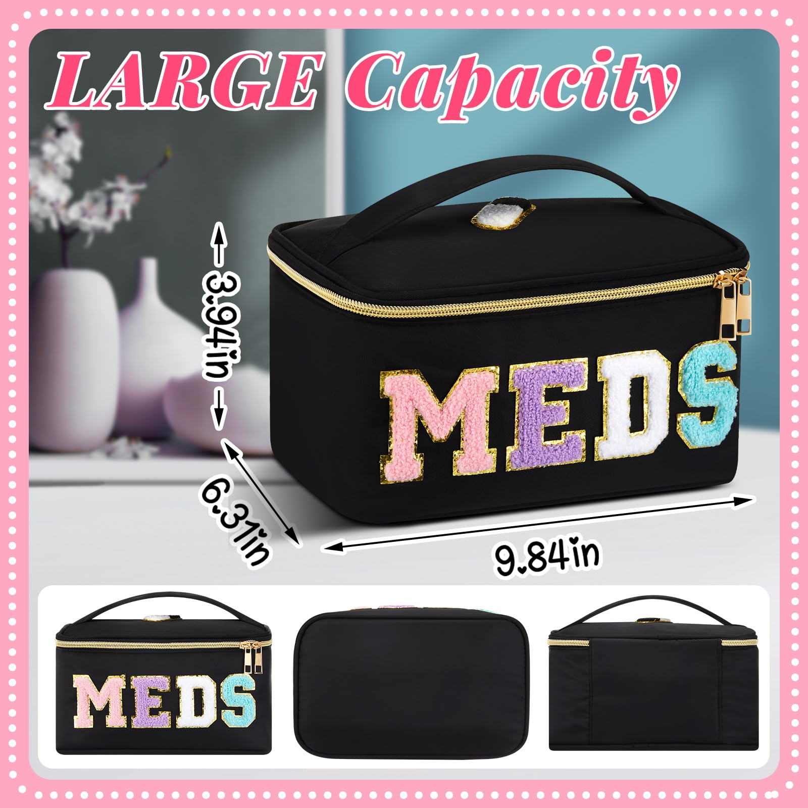 Geetery Meds Bag zipper keeps contents secure and accessible.