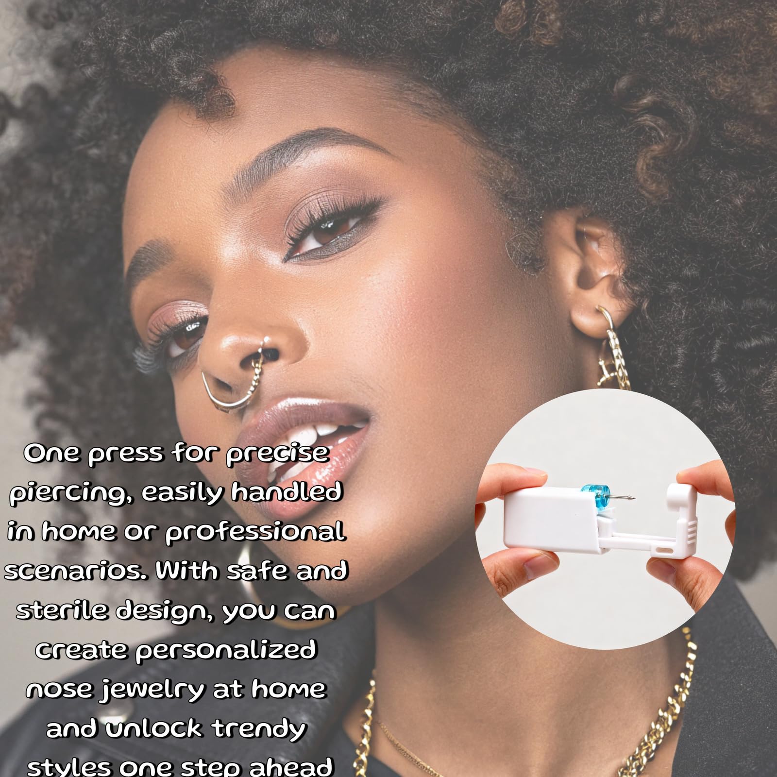 Geettcaifu operation steps guide quick accurate nose piercing at home.