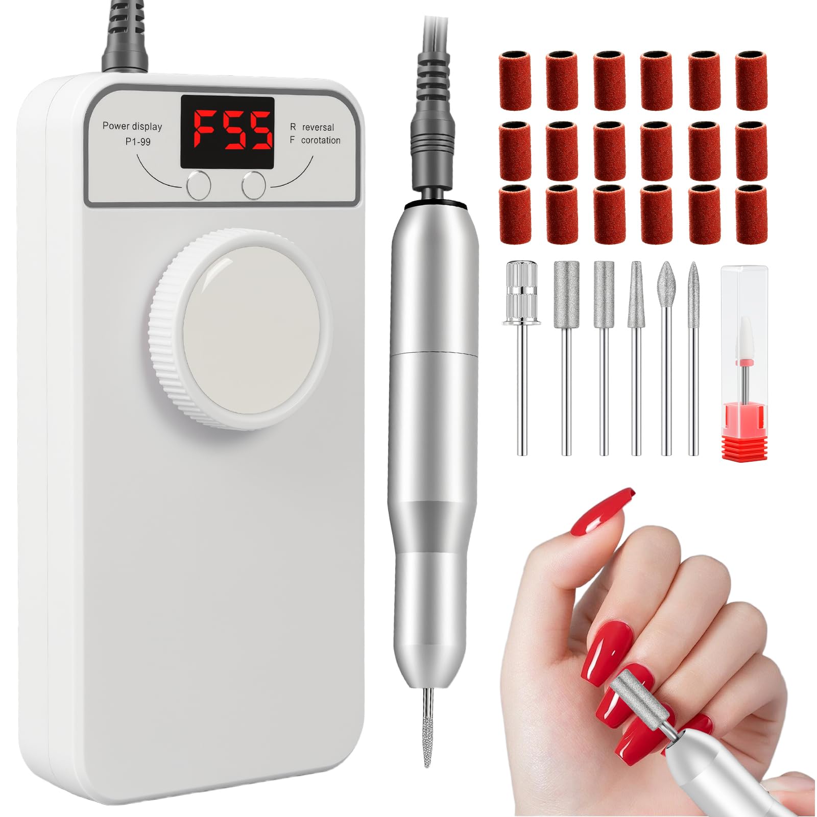 Geezo professional nail drill with RPM dial for precise acrylic filing.