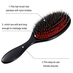 Geiserailie hair brush-nylon-quill-bristles shows resilient bristles for massage and detangling.