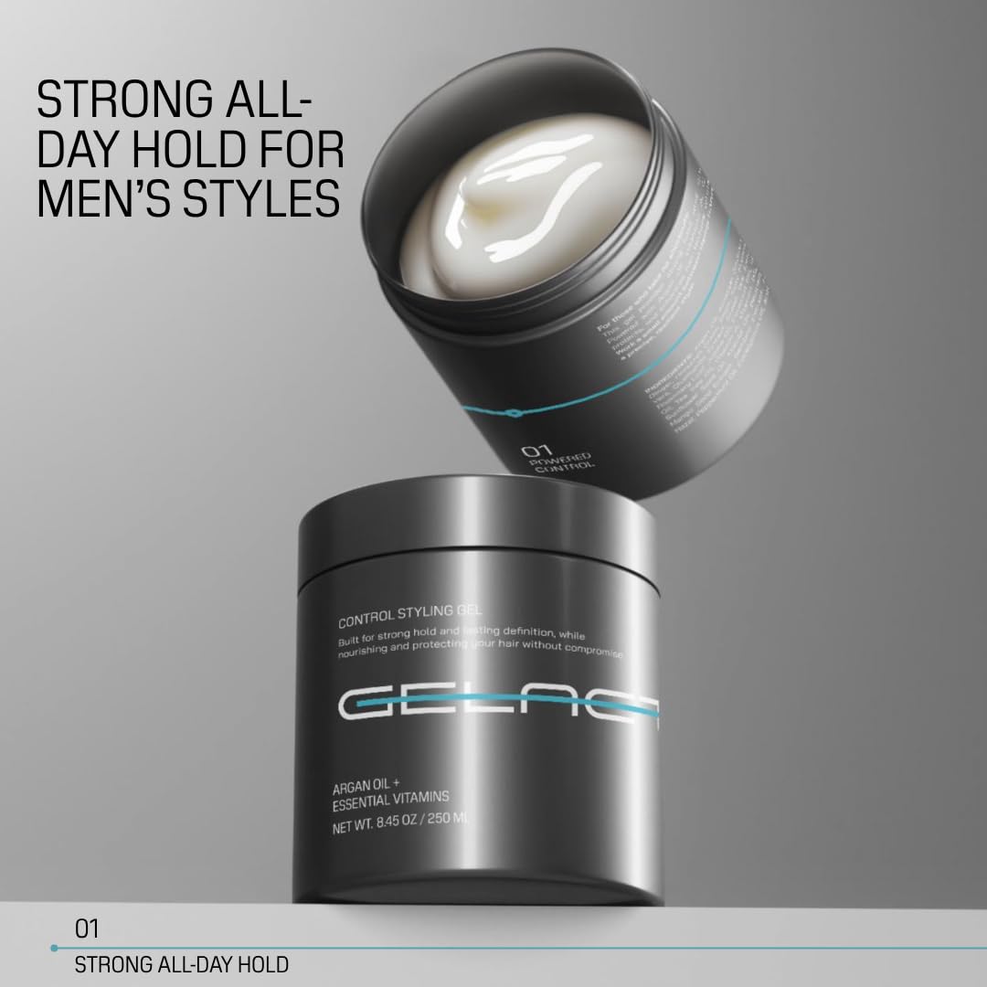 Gelactica Max Control alcohol-free formula shown for scalp-friendly styling.